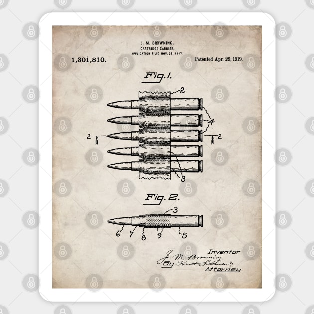 Bullet Cartridge Carrier Patent - Gun Lover Workshop Art - Antique Sticker by patentpress